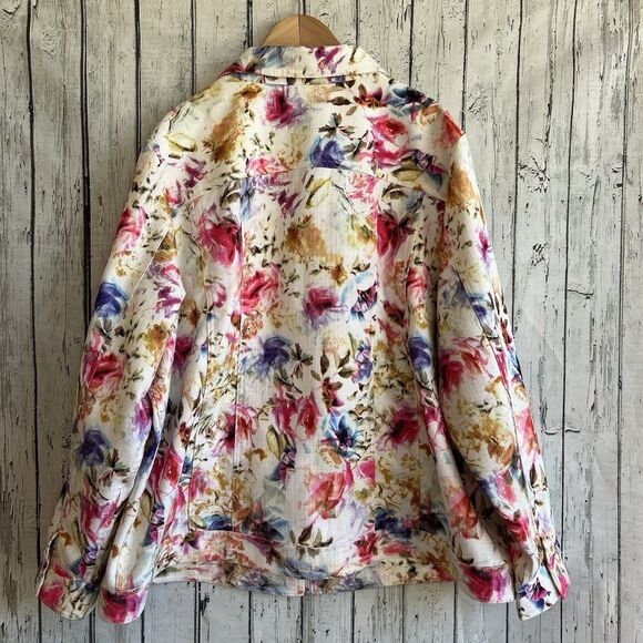 CJ Banks Womens Full Zip Jacket Size 2X Bright Floral Colorful Heavy Office - Picture 6 of 12